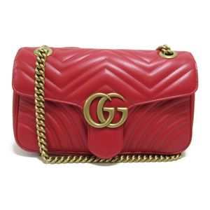 Gucci Shawl Calf Cowhide Shoulder Bag Red